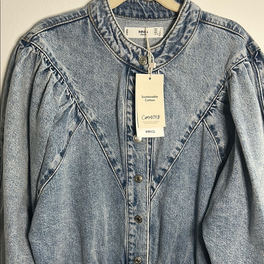 NWT Mango Light Wash Denim Mini Dress- size Small - Picture 3 of 6